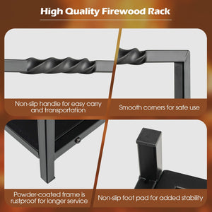 Firewood Log Rack with Unique Handle and Raised Feet-Black view 9
