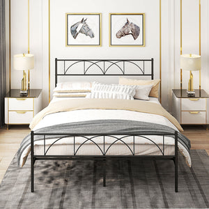 Metal Full Platform Bed Frame with Headboard, Steel Slat Support, Underbed Storage, No Box Spring Needed, Easy Assembly