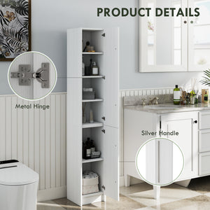 Freestanding Tall Bathroom Storage Cabinet with Adjustable Shelves, Bathroom Organizer, Black Wood Grain