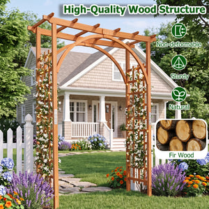 Flat Top Garden Arch Trellis 85 inches Tall Wood for Climbing Plants and Wedding-Orange view 8