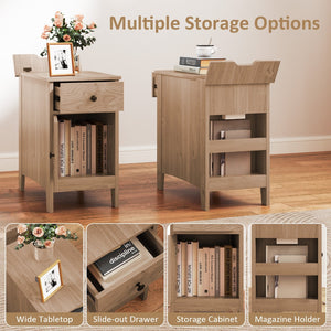 Flip Top End Table with Charging Station USB Ports Outlets and Drawer-Natural view 9