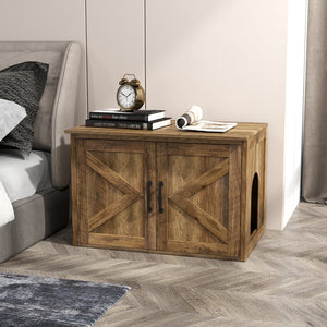 Flip Top Hidden Cat Washroom Furniture with Double Barn Doors, Removable Divider and Middle Entry view 3