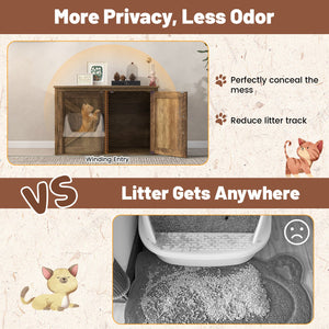 Flip Top Hidden Cat Washroom Furniture with Double Barn Doors, Removable Divider and Middle Entry view 9