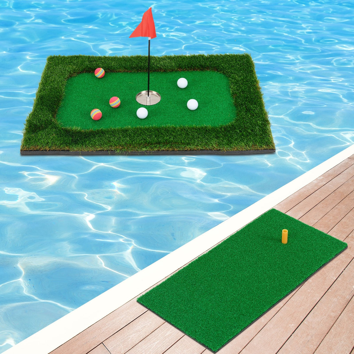 Floating Golf Green for Pool with 6 Golf Balls and Golf Flag view 2