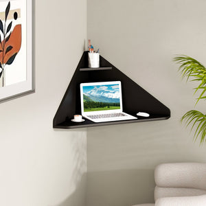 Floating Triangular Corner Computer Desk with Storage Shelf-Black view 3