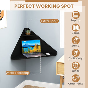 Floating Triangular Corner Computer Desk with Storage Shelf-Black view 7