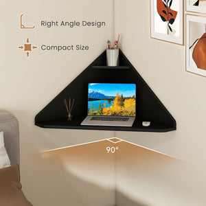 Floating Triangular Corner Computer Desk with Storage Shelf-Black view 9