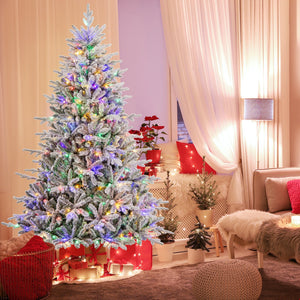 7 Feet Flocked Christmas Tree with 8 Lighting Modes and Multi-Color LED Lights-7 ft view 2