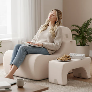 Floor Chair Lazy Sofa with Detachable Headrest-Beige view 3