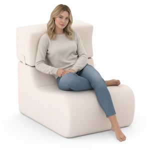 Floor Chair Lazy Sofa with Detachable Headrest-Beige view 4