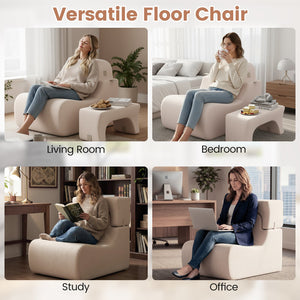 Floor Chair Lazy Sofa with Detachable Headrest-Beige view 9
