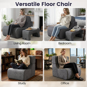 Floor Chair Lazy Sofa with Detachable Headrest-Gray view 9