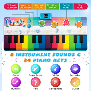 Floor Piano Dance Mat for Kids Musical Playmat with 8 Instrument Sounds view 7