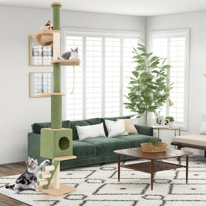 Floor to Ceiling Cat Tree with 86-99.5 Inch Adjustable Height and Extra Post-Green view 2
