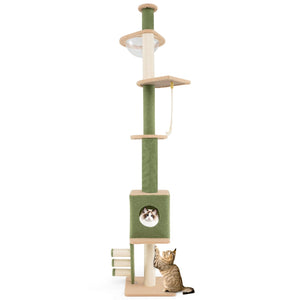 Floor to Ceiling Cat Tree with 86-99.5 Inch Adjustable Height and Extra Post-Green view 3