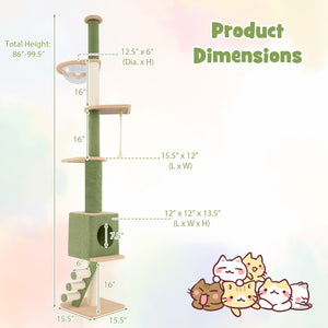 Floor to Ceiling Cat Tree with 86-99.5 Inch Adjustable Height and Extra Post-Green view 4