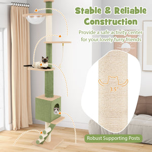 Floor to Ceiling Cat Tree with 86-99.5 Inch Adjustable Height and Extra Post-Green view 9