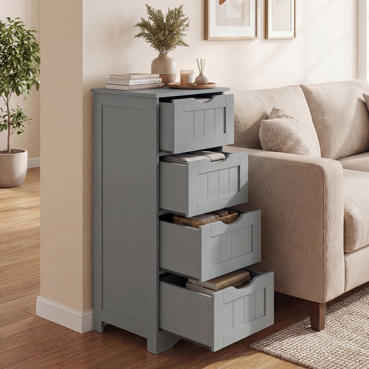 Floor Wooden Free Standing Storage Side Organizer for Bathroom-Gray view 2
