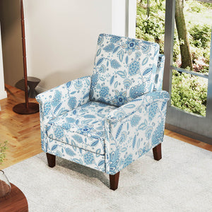 Floral Accent Chair Farmhouse Boho Armchair with Solid Wood Legs and High Back-Blue view 3