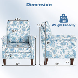 Floral Accent Chair Farmhouse Boho Armchair with Solid Wood Legs and High Back-Blue view 4