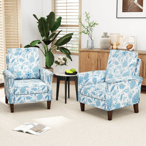Floral Accent Chair Farmhouse Boho Armchair with Solid Wood Legs and High Back-Blue view 6