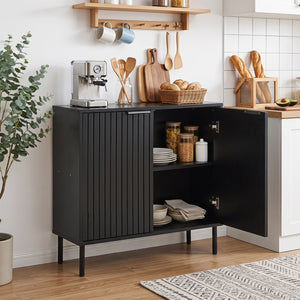 Fluted Buffet Cabinet with 2-Door Sideboard for Kitchen and Dining Room-Black view 2