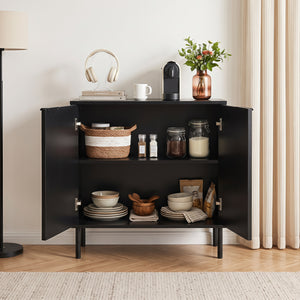 Fluted Buffet Cabinet with 2-Door Sideboard for Kitchen and Dining Room-Black view 3