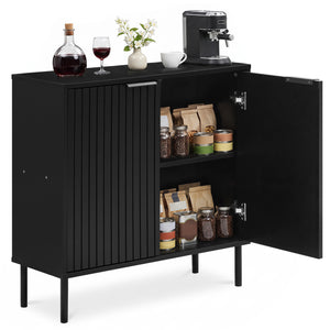 Fluted Buffet Cabinet with 2-Door Sideboard for Kitchen and Dining Room-Black view 4