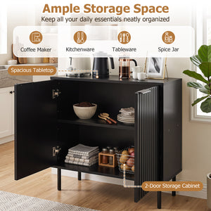 Fluted Buffet Cabinet with 2-Door Sideboard for Kitchen and Dining Room-Black view 7