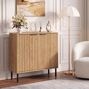 Fluted Buffet Cabinet with 2-Door Sideboard for Kitchen and Dining Room-Oak view 2