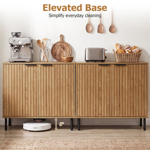 Fluted Buffet Cabinet with 2-Door Sideboard for Kitchen and Dining Room-Oak view 9