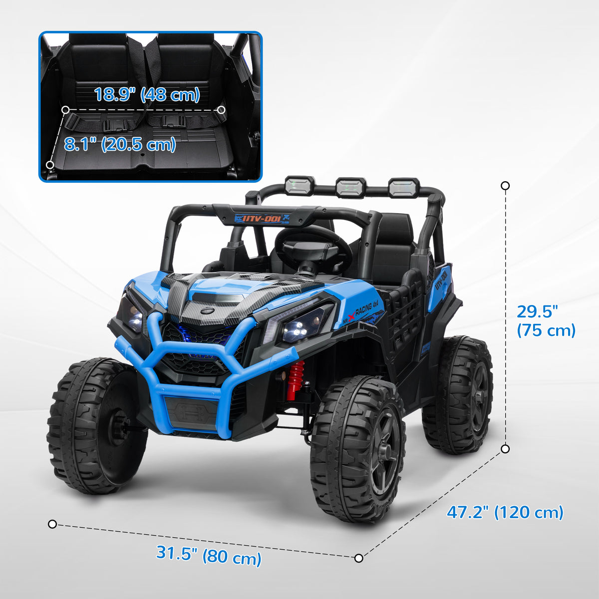 Qaba 2 Seater 24V Electric Car for Kids w/ Remote Control, 3 Speed, LED Lights, Music, Horn, Spring Suspension
