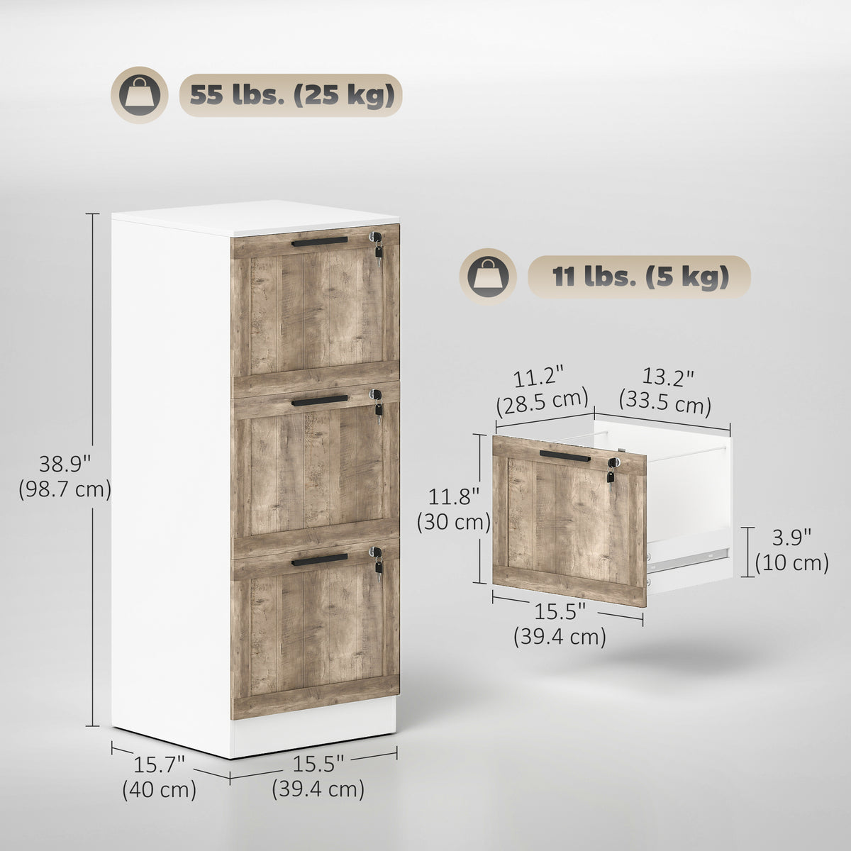3 Drawer Filing Cabinet, Farmhouse File Cabinet with Lock – view 2