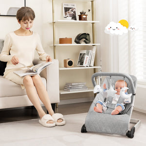 Foldable Baby Bouncer with Removable Fabric Cover and Toy Bar-Gray view 2