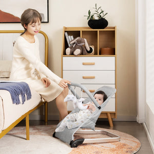 Foldable Baby Bouncer with Removable Fabric Cover and Toy Bar-Gray view 3