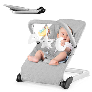 Foldable Baby Bouncer with Removable Fabric Cover and Toy Bar-Gray view 4