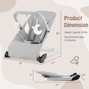 Foldable Baby Bouncer with Removable Fabric Cover and Toy Bar-Gray view 5
