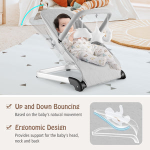 Foldable Baby Bouncer with Removable Fabric Cover and Toy Bar-Gray view 6