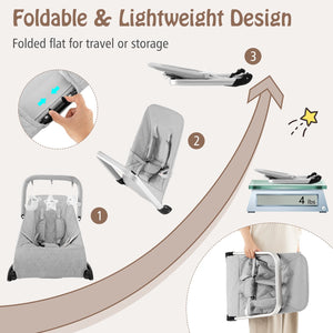 Foldable Baby Bouncer with Removable Fabric Cover and Toy Bar-Gray view 7