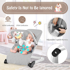 Foldable Baby Bouncer with Removable Fabric Cover and Toy Bar-Gray view 9