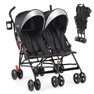 Foldable Twin Baby Double Stroller Ultralight Umbrella Kids Stroller-Black