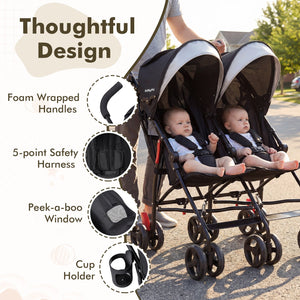 Foldable Twin Baby Double Stroller Ultralight Umbrella Kids Stroller-Black view 6