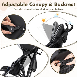 Foldable Twin Baby Double Stroller Ultralight Umbrella Kids Stroller-Black view 8