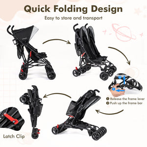 Foldable Twin Baby Double Stroller Ultralight Umbrella Kids Stroller-Black view 9
