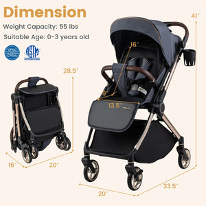 Foldable Baby Stroller with Reversible Handle-Gray view 4
