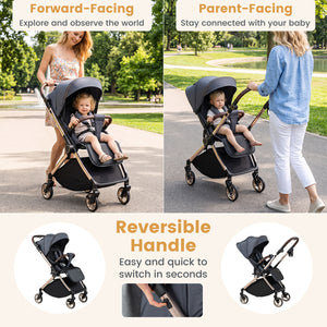 Foldable Baby Stroller with Reversible Handle-Gray view 5