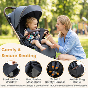 Foldable Baby Stroller with Reversible Handle-Gray view 8