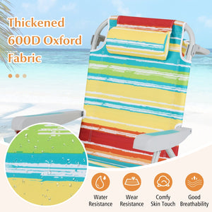 Foldable Backpack Beach Chair with Cup Holder and Storage Pockets Set of 2-Multicolor view 6