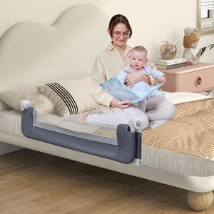 Foldable Bed Rail Swing Down Baby Bed Guard Rail-Gray view 3