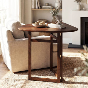 Foldable Dining Table 31.5 inches Triangular Small Kitchen Table for 2-Walnut view 2